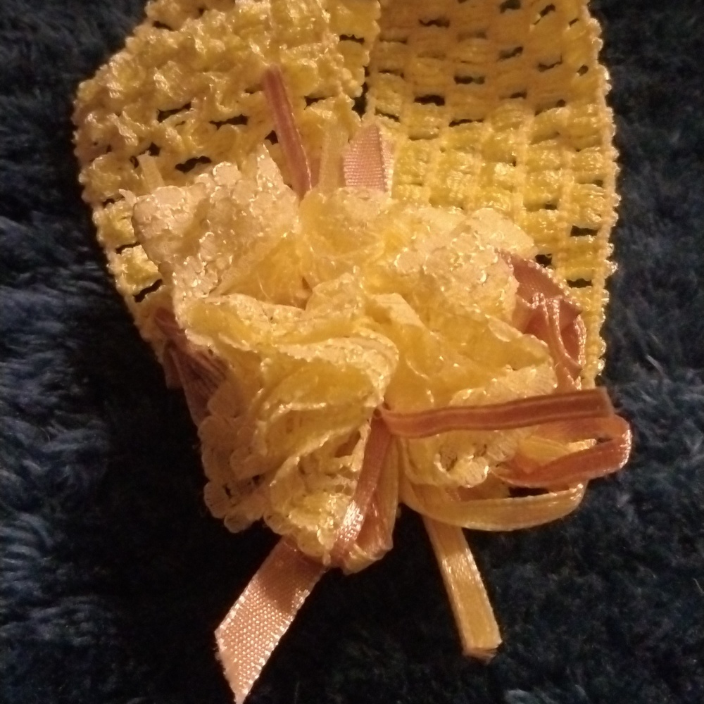 Handmade Baby Girl Headband Lace Bow Embellished Yellow & Tan Lace Flower Floral